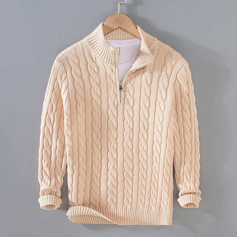 Men's Fashion Half Turtleneck Thickened Loose Zipper Sweater