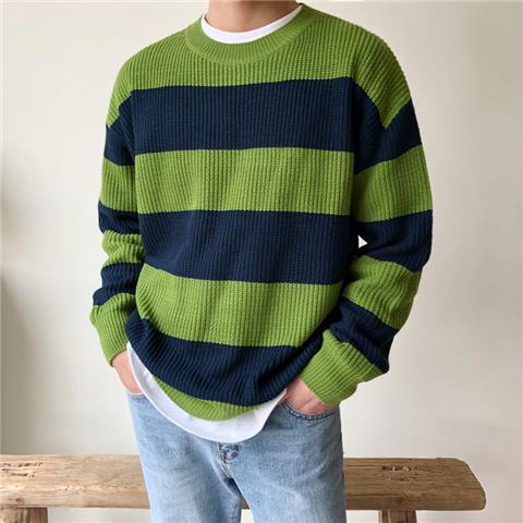 Striped Crewneck Sweater Men's Style Loose And Lazy Wind